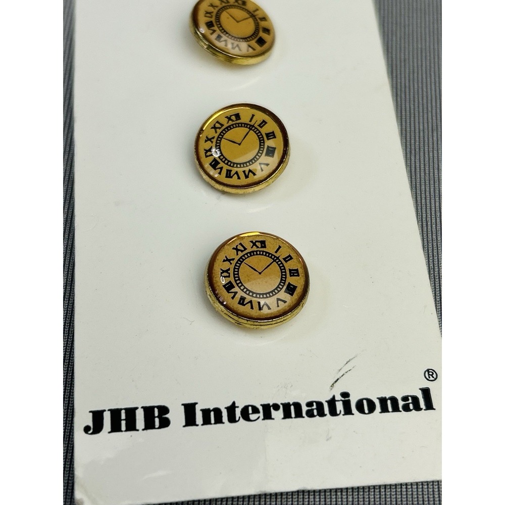 Clock Faces Gold Tone Small Plastic JHB Buttons NEW On Card Set Of 3